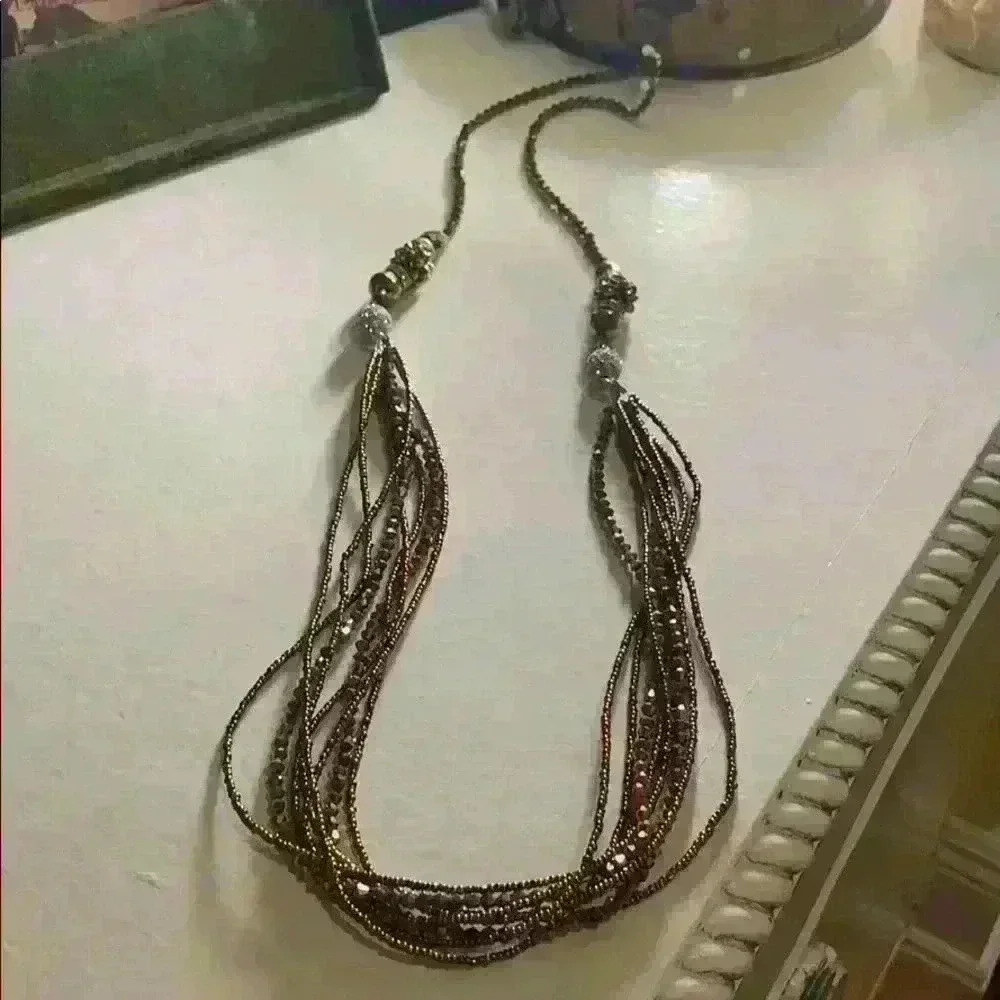 Beautiful New Condition Beaded Bronze Necklace OS